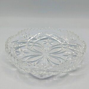 Vintage  Irena Hand Cut Lead Crystal Fan Pinwheel Bowl Made In Poland